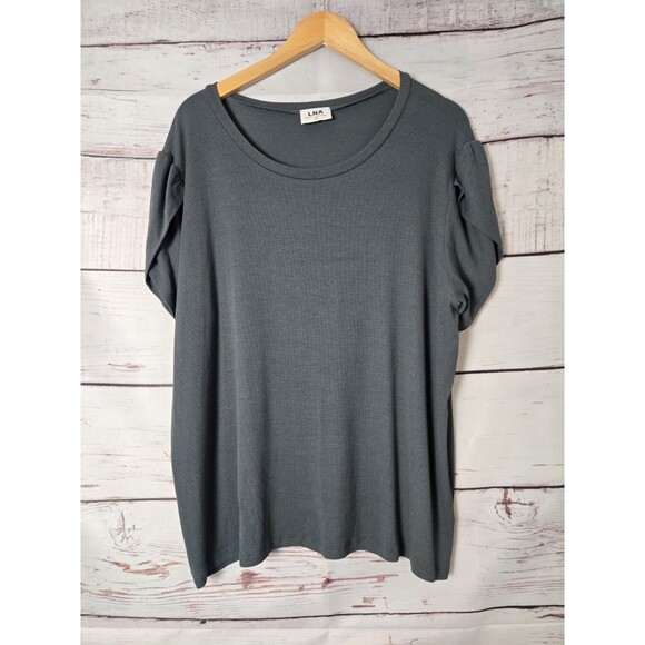 LNA Womens Top Size 2X Green Vylett Ribbed Tee Short Sleeve Casual Plus - Picture 1 of 7